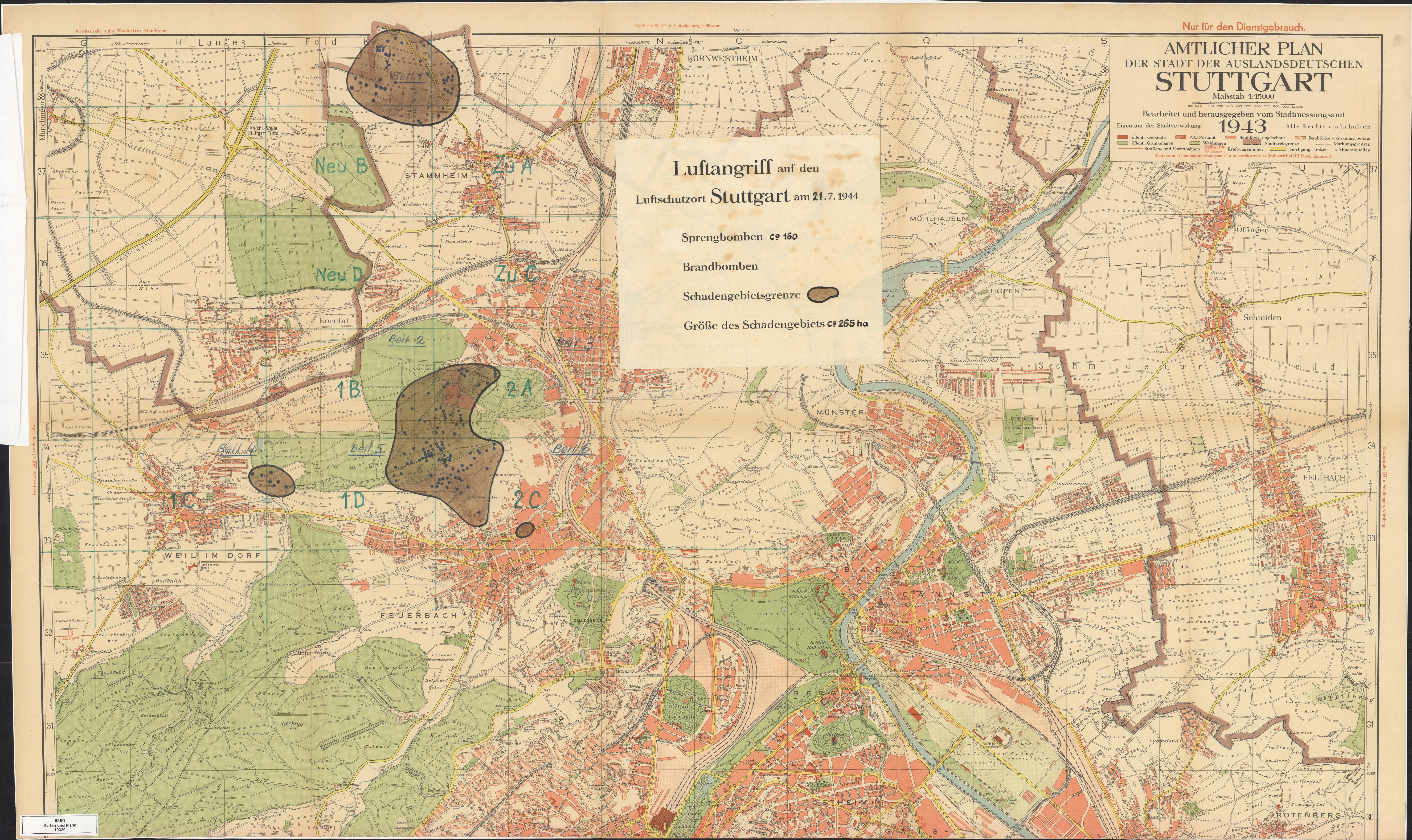 21.7.44 Luftangriff, hauptsächlich betroffen Schlotwiese und Stadtwald Zuffenhausen